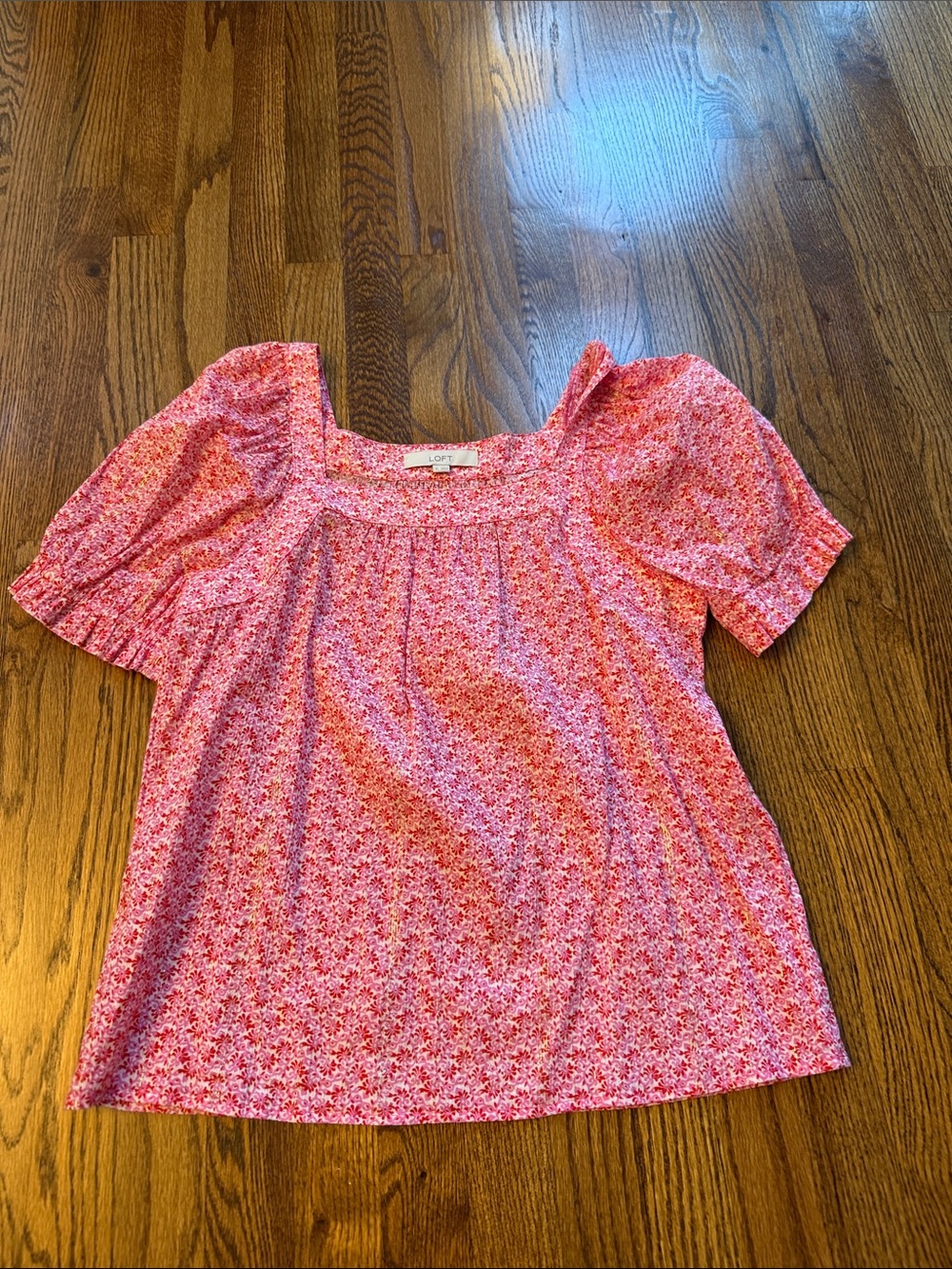 LOFT Pink Floral Square-Neck Puff Sleeve Blouse